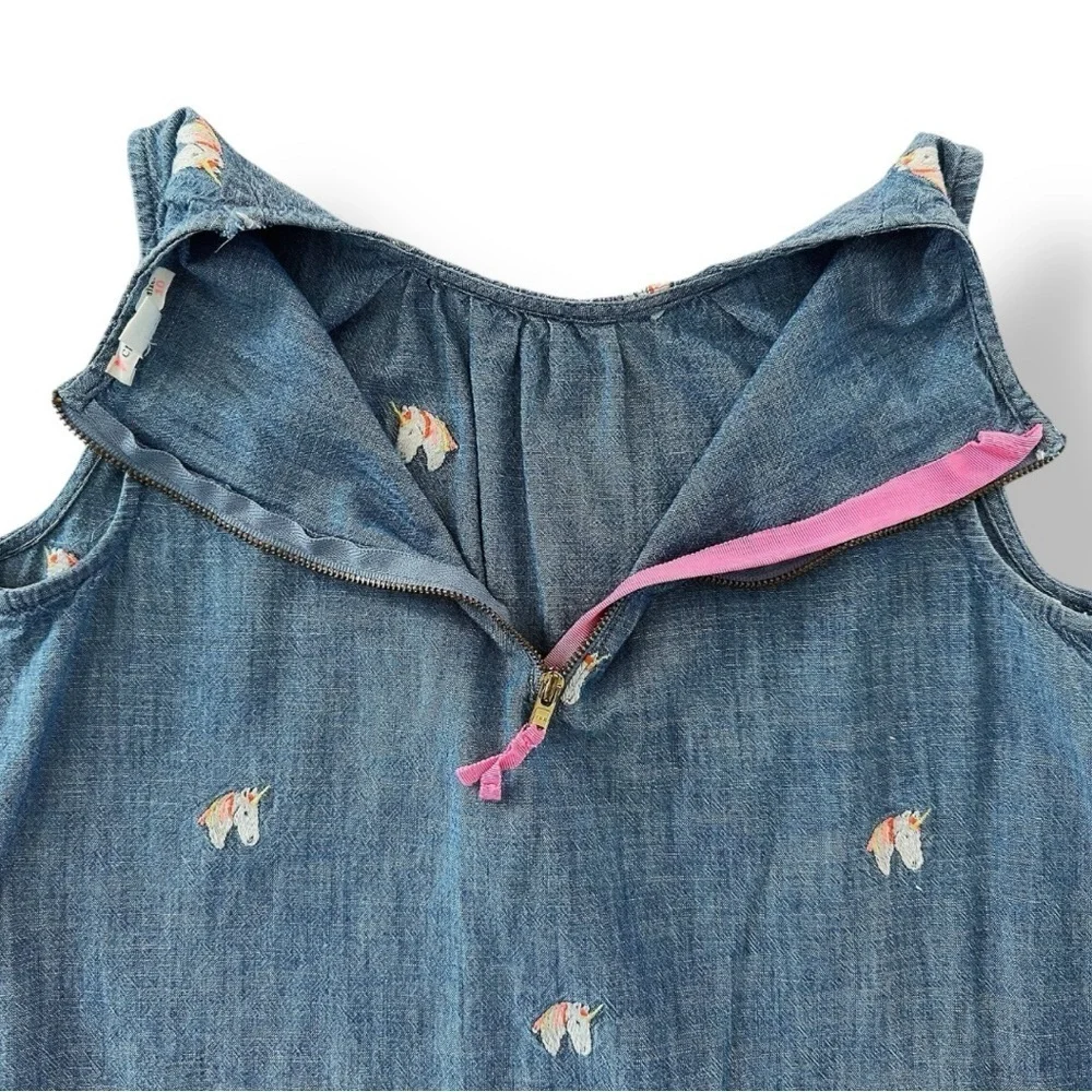 Crewcuts | Sleeveless Chambray Dress with Embroidered Unicorns (size 10)